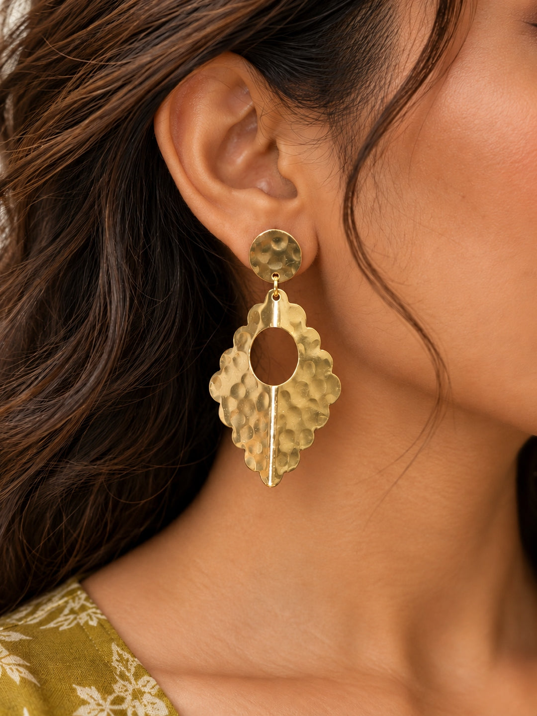 KoraKanvas Geometric Leaf Brass Earrings 1