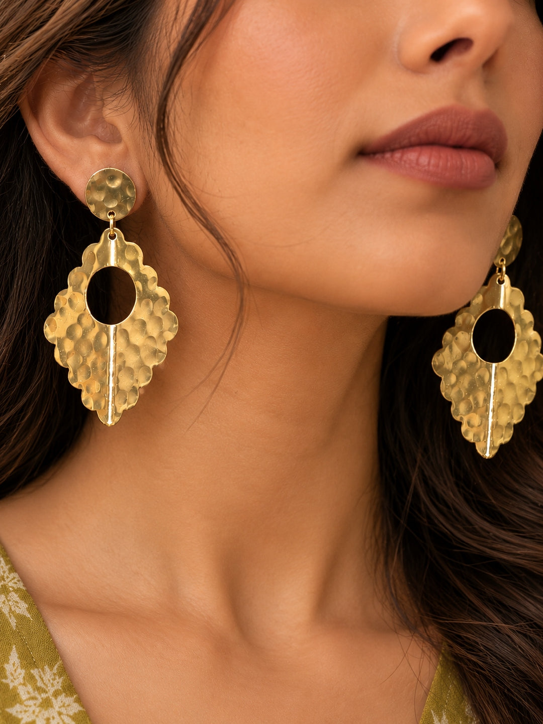 KoraKanvas Geometric Leaf Brass Earrings 2