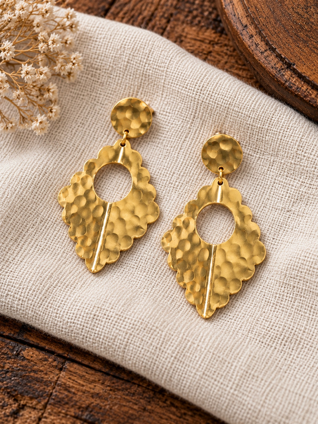 KoraKanvas Geometric Leaf Brass Earrings 3