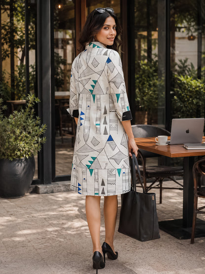 KoraKanvas Geometric Print Shirt Dress - Blue 4