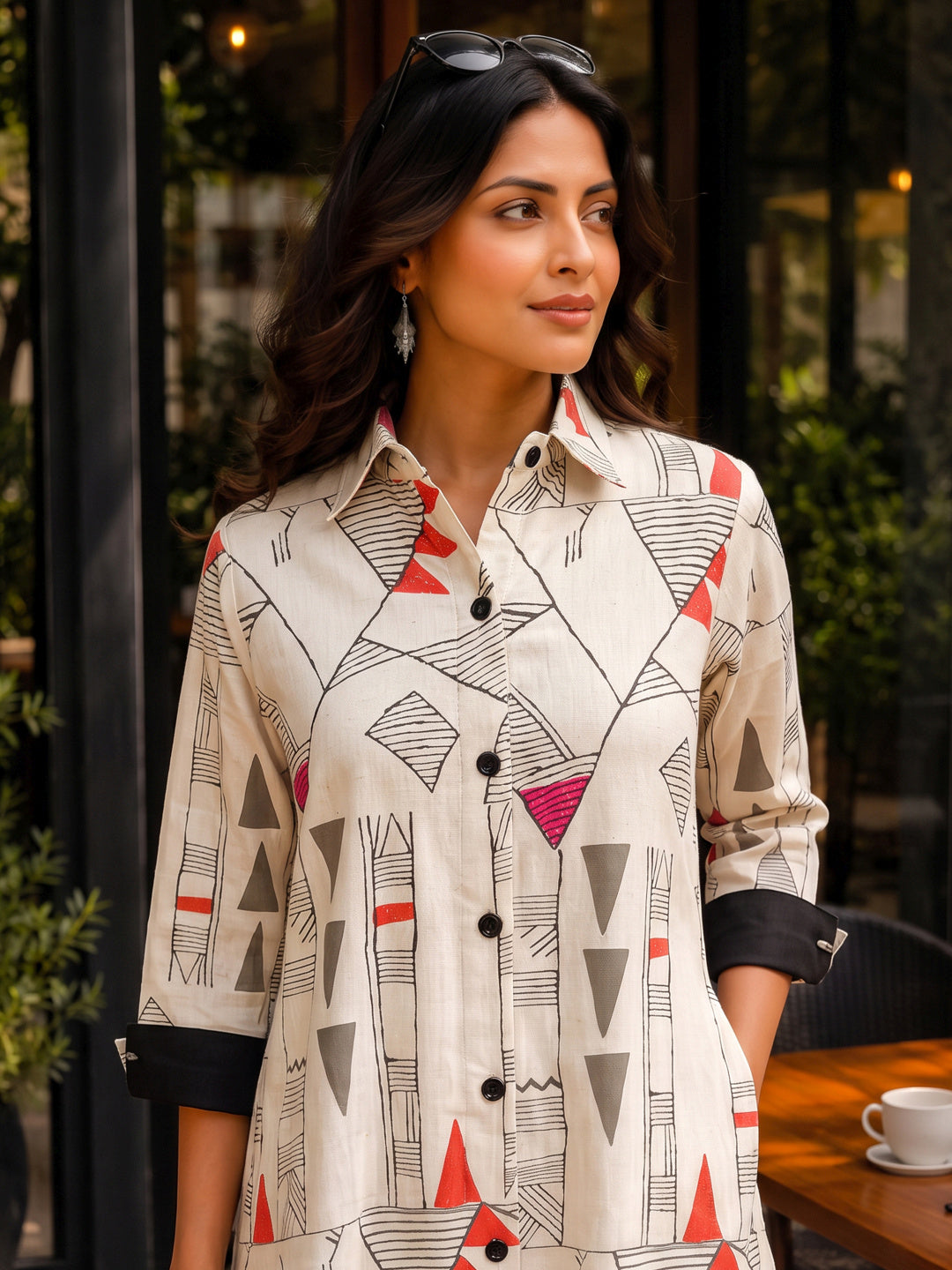 KoraKanvas Geometric Print Shirt Dress - Orange 3