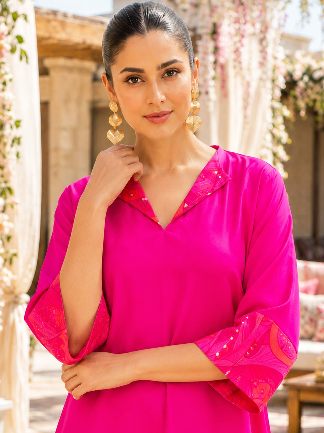 KoraKanvas Gulnaar Fuchsia Silk Kurta Set 5
