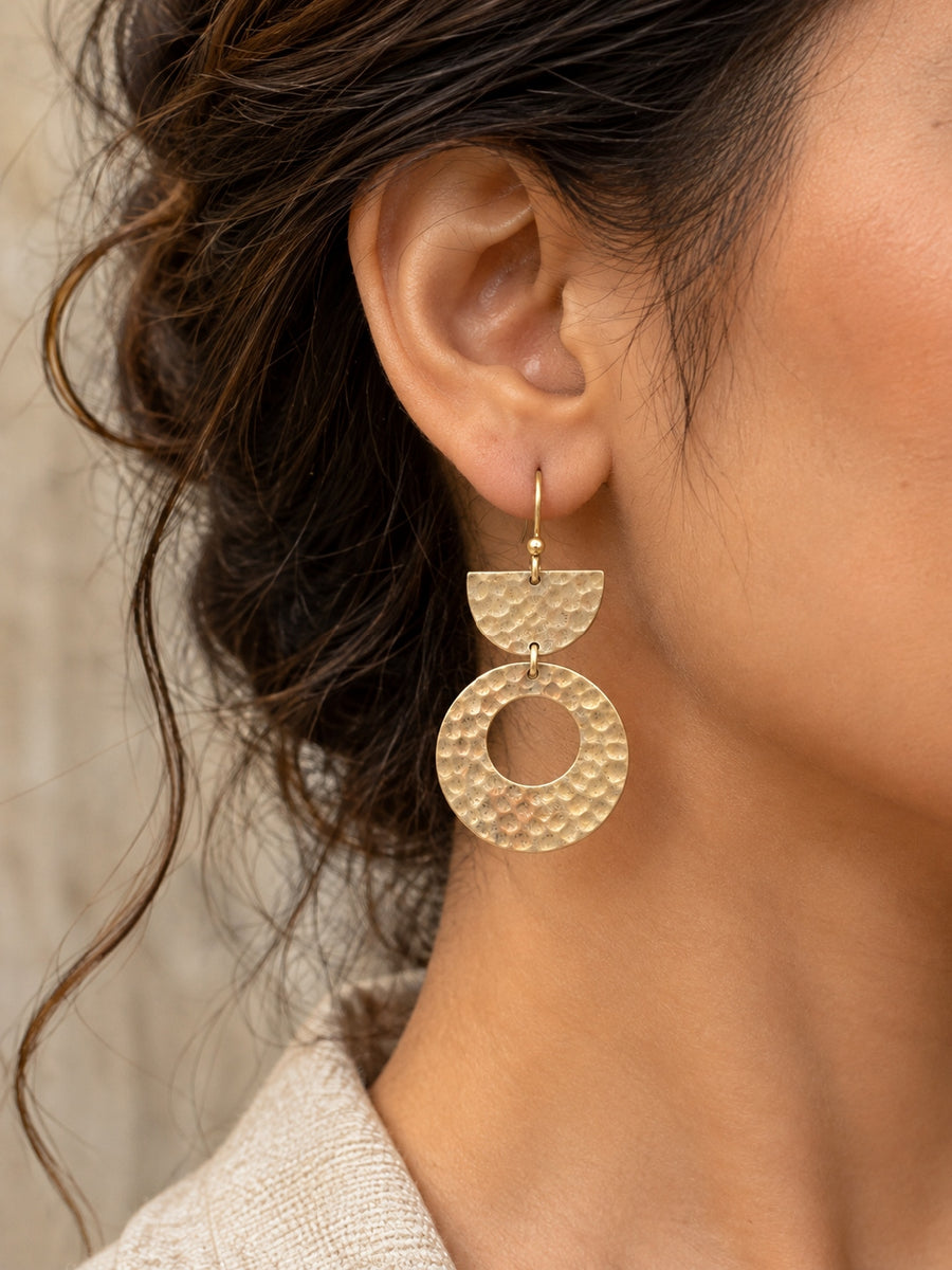 KoraKanvas Half Moon Full Moon Beaten Brass Earrings 1