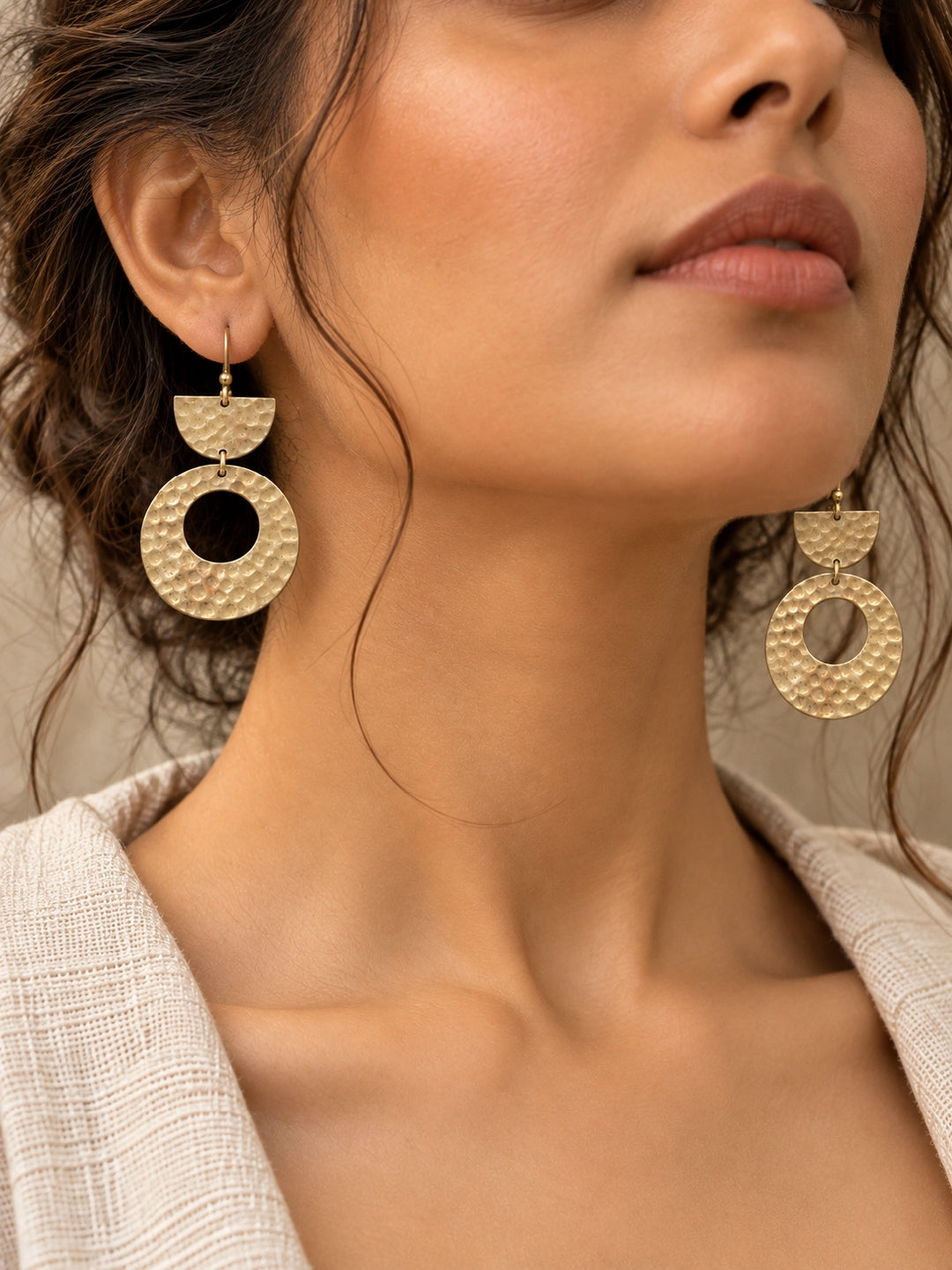 KoraKanvas Half Moon Full Moon Beaten Brass Earrings 2