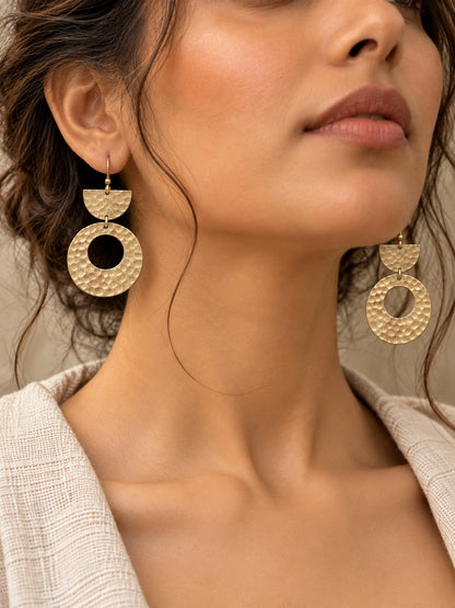 KoraKanvas Half Moon Full Moon Beaten Brass Earrings 2