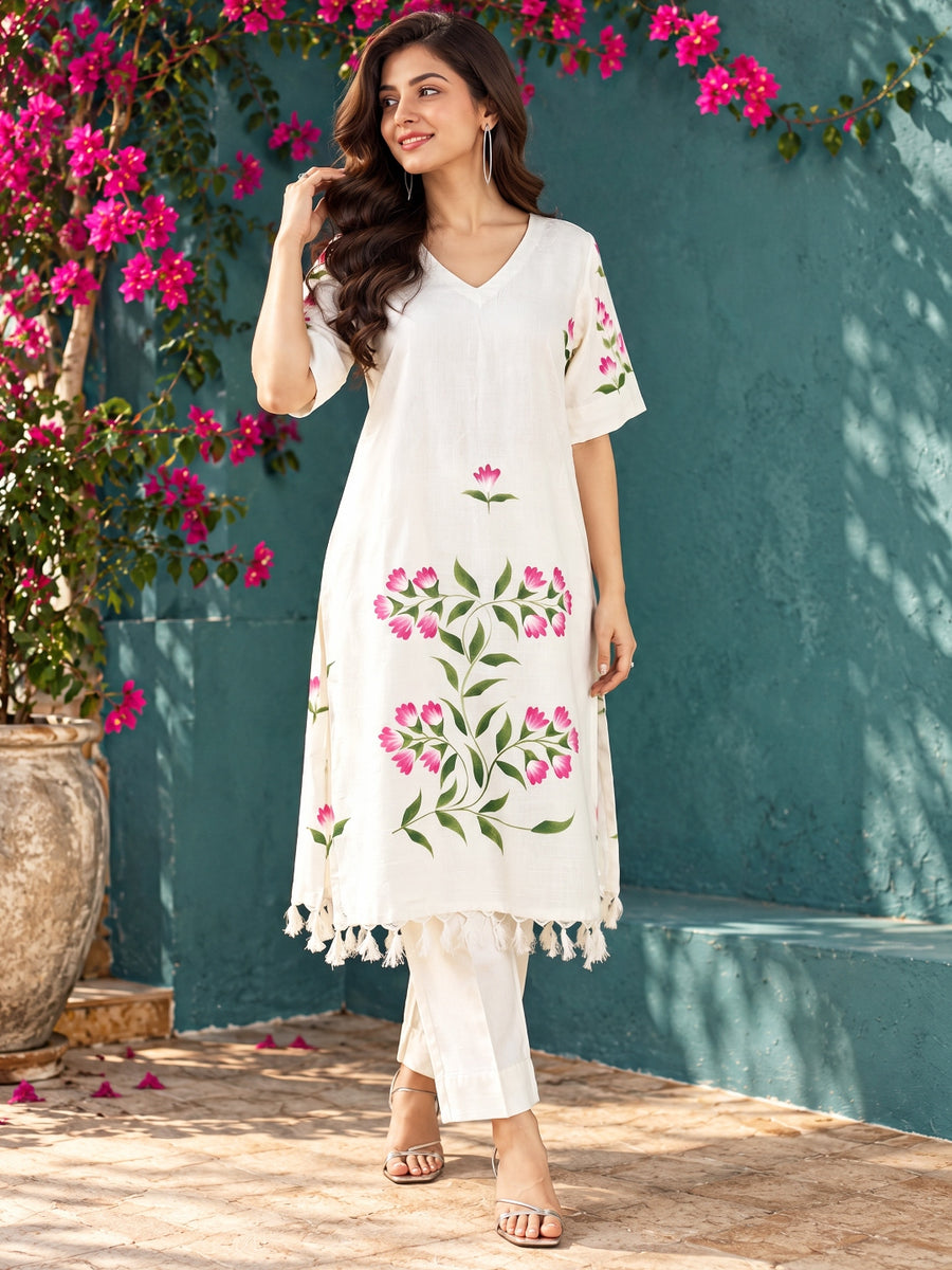 KoraKanvas Hand-Painted Silk Kurta Set 1