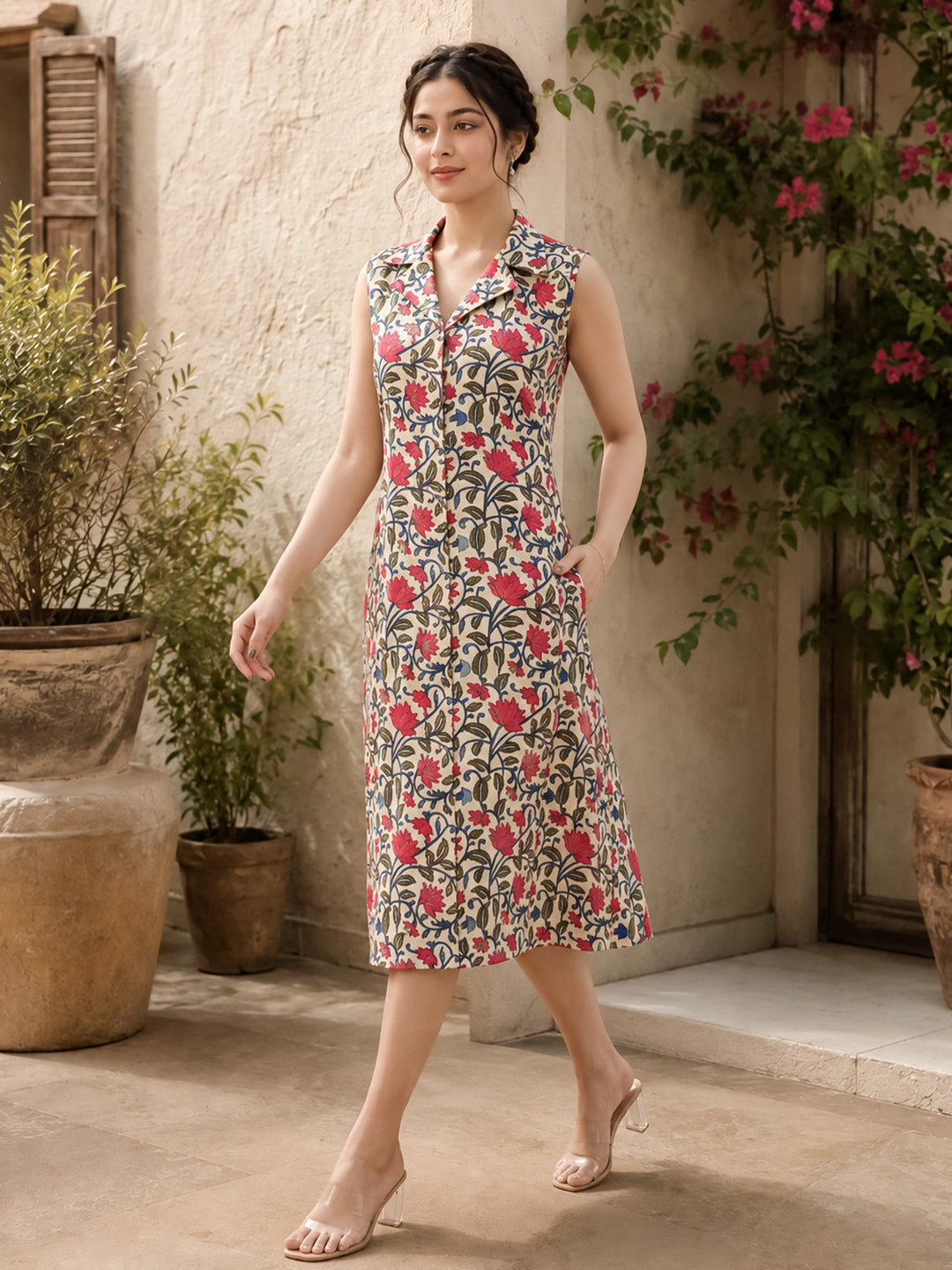 KoraKanvas Handblock Floral Shirt Dress 1
