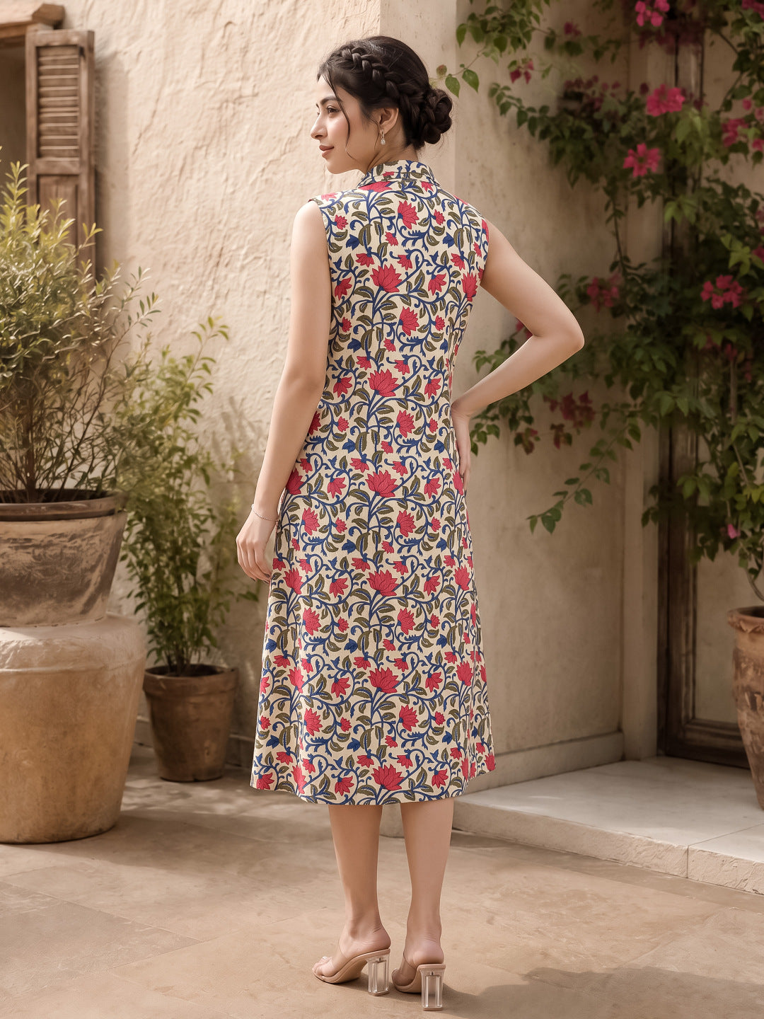 KoraKanvas Handblock Floral Shirt Dress 3