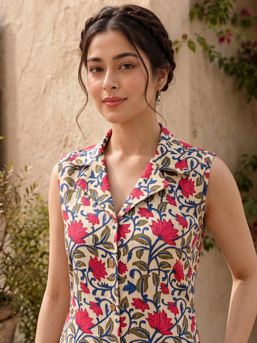 KoraKanvas Handblock Floral Shirt Dress 4