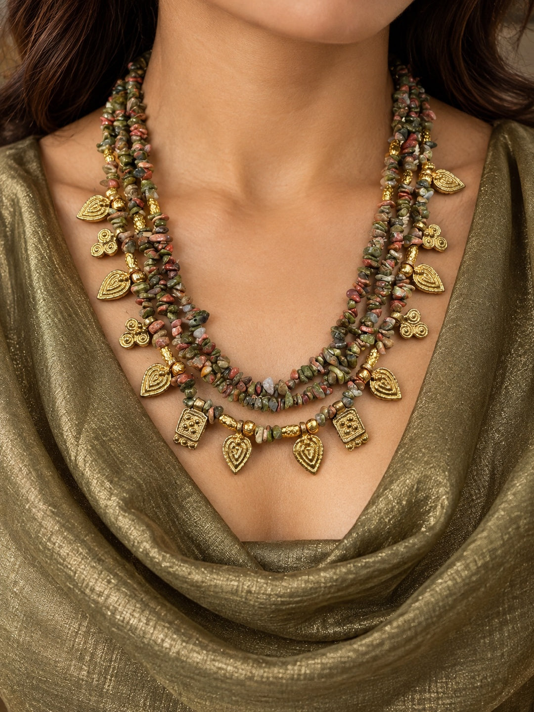 KoraKanvas Heirloom Layered Brass Motif Necklace 1