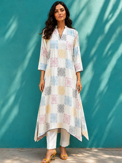 KoraKanvas Heritage Mosaic Asymmetrical Kurta 1