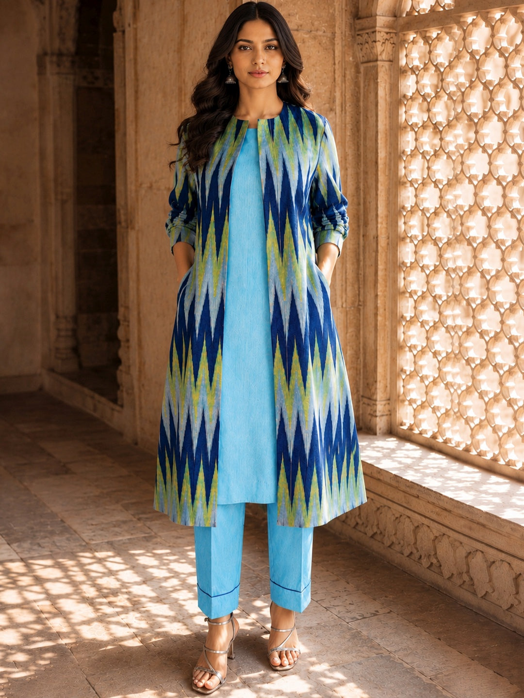 KoraKanvas Ikat Azure Jacket Kurta Set 1