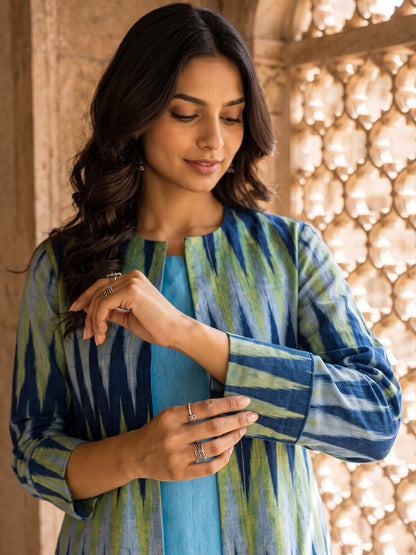KoraKanvas Ikat Azure Jacket Kurta Set 3