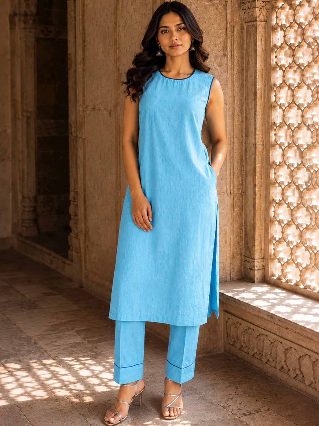 KoraKanvas Ikat Azure Jacket Kurta Set 4