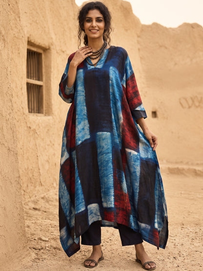 KoraKanvas Indigo Ajrakh Modal Silk Kaftan 2