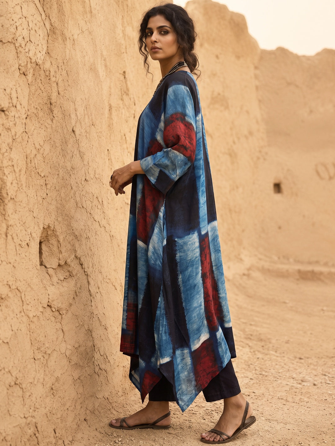 KoraKanvas Indigo Ajrakh Modal Silk Kaftan 3