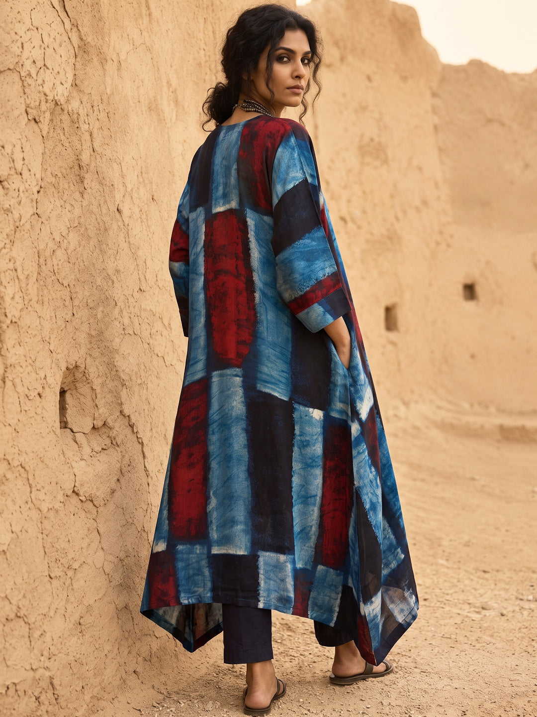 KoraKanvas Indigo Ajrakh Modal Silk Kaftan 4