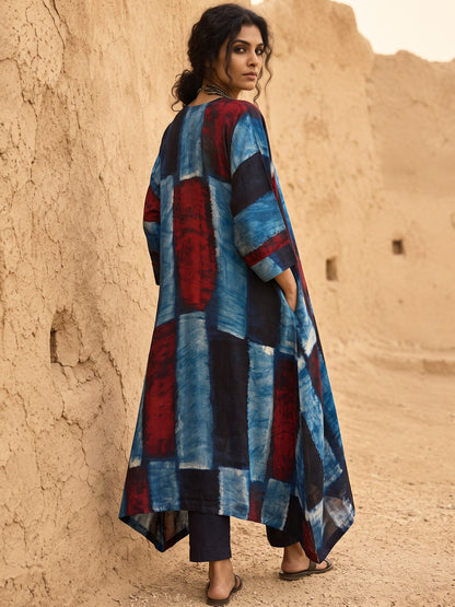 KoraKanvas Indigo Ajrakh Modal Silk Kaftan 4