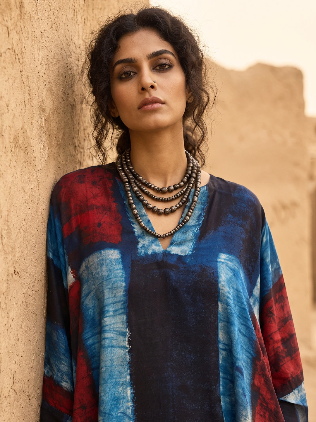 KoraKanvas Indigo Ajrakh Modal Silk Kaftan 5