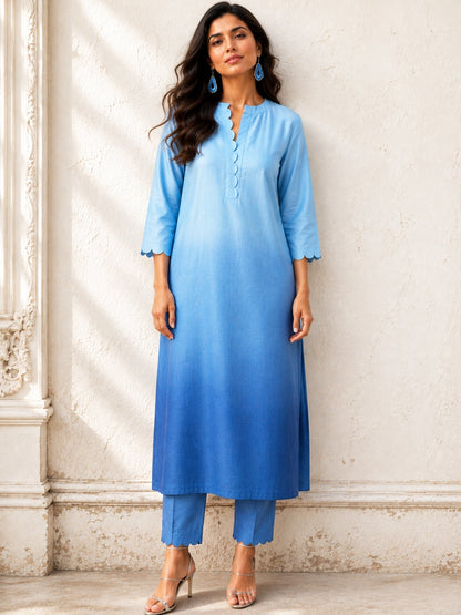 KoraKanvas Indigo Ombre Silk Kurta Set 1