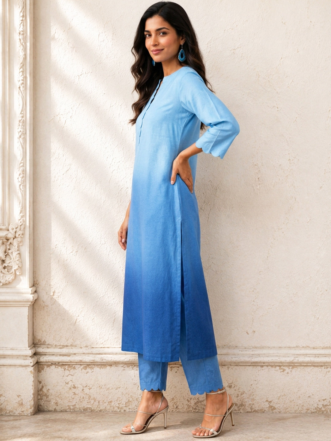 KoraKanvas Indigo Ombre Silk Kurta Set 2