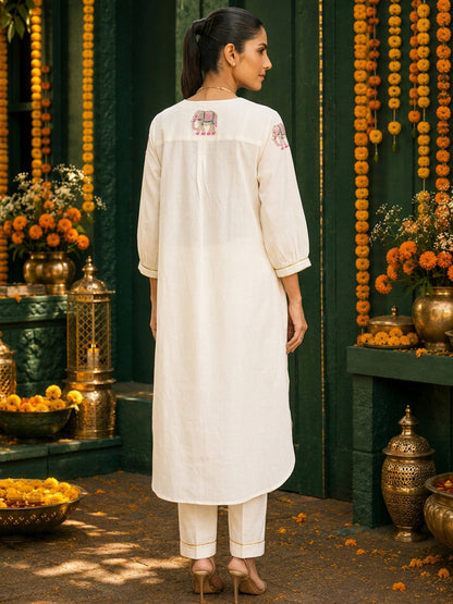 KoraKanvas Ivory Elephant Kurta Set 3