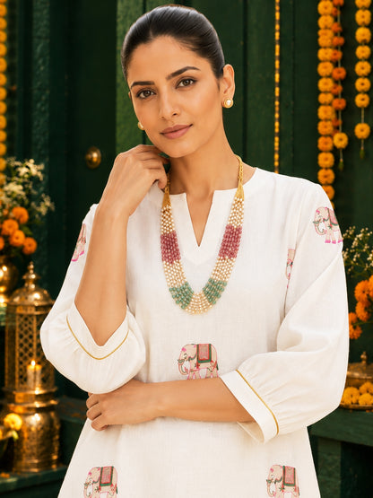 KoraKanvas Ivory Elephant Kurta Set 5