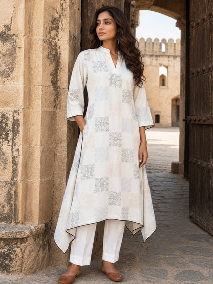 KoraKanvas Ivory Mosaic Asymmetrical Kurta 1