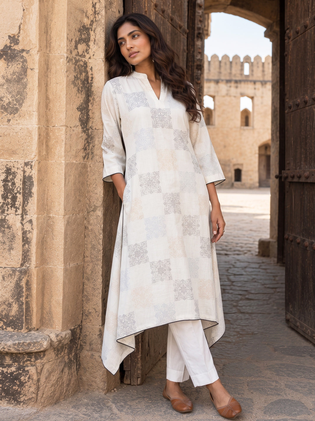 KoraKanvas Ivory Mosaic Asymmetrical Kurta 4
