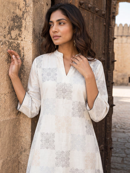 KoraKanvas Ivory Mosaic Asymmetrical Kurta 5