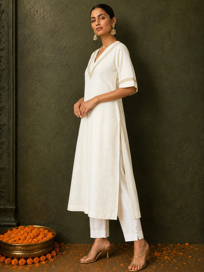 KoraKanvas Ivory Zari Kurta Set 2