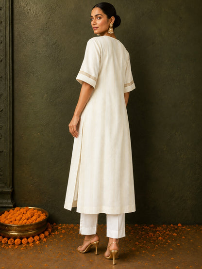 KoraKanvas Ivory Zari Kurta Set 3