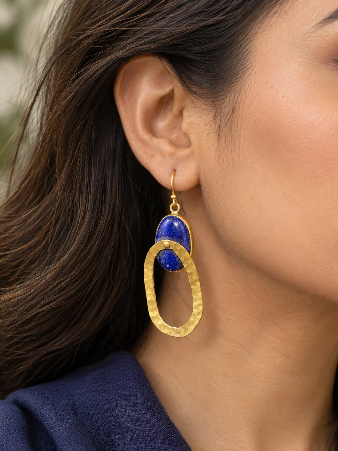 KoraKanvas Lapis Halo Dangler Brass Earrings 1