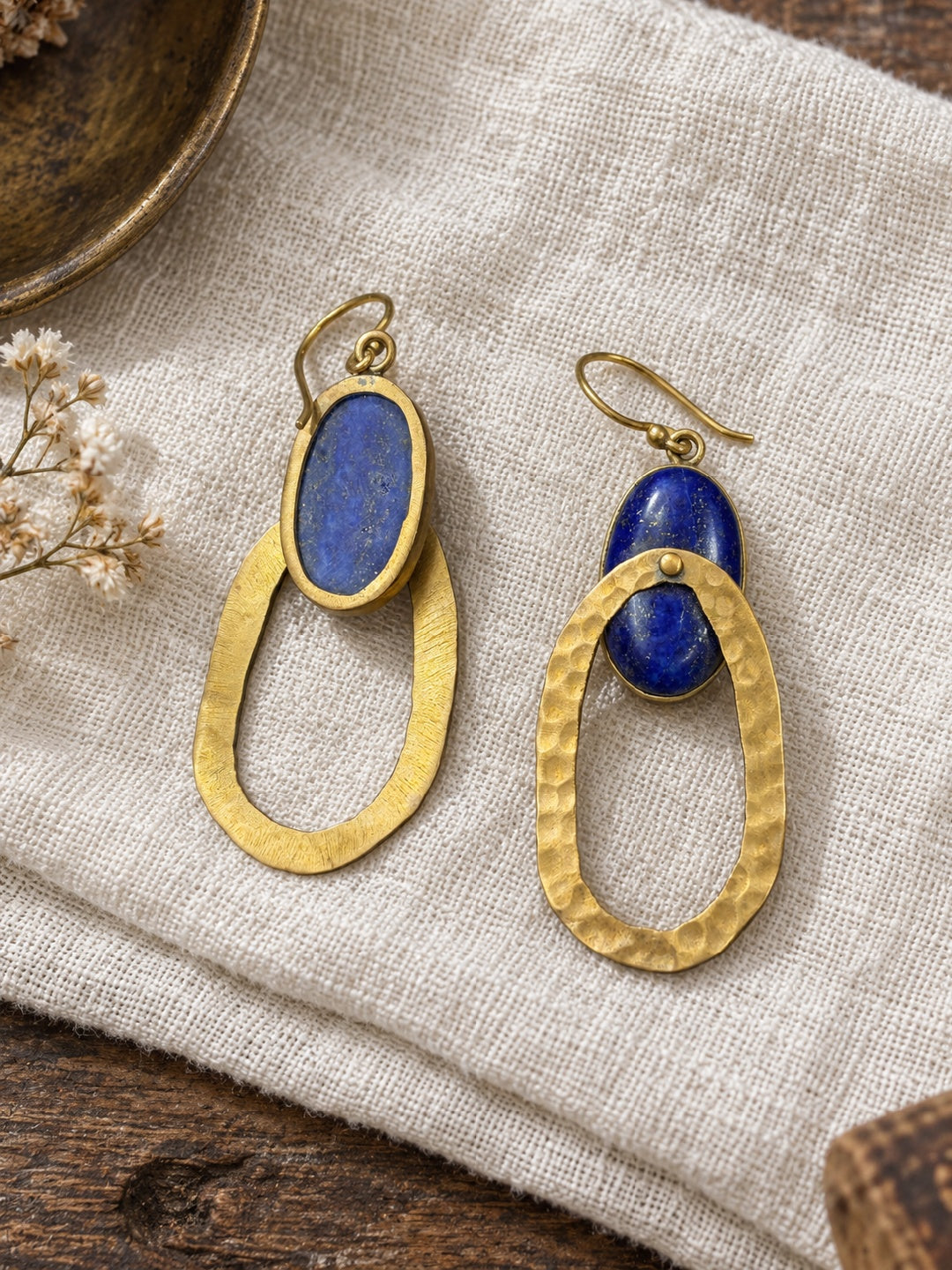 KoraKanvas Lapis Halo Dangler Brass Earrings 4
