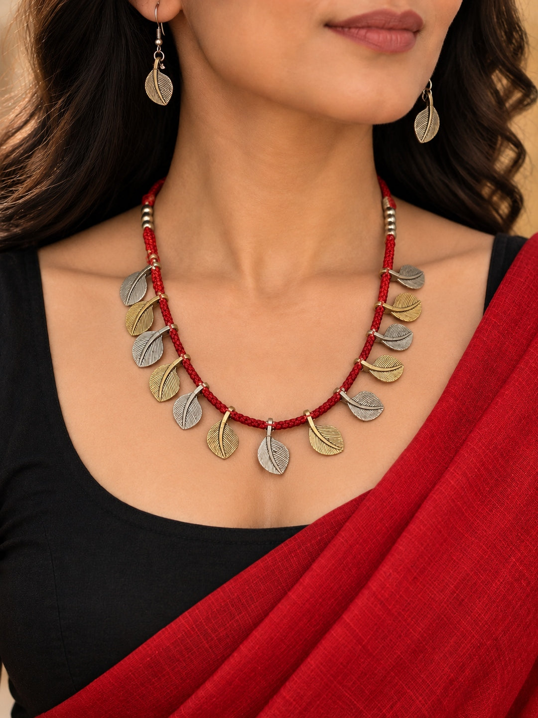 KoraKanvas Leafy Expression Brass Necklace 1