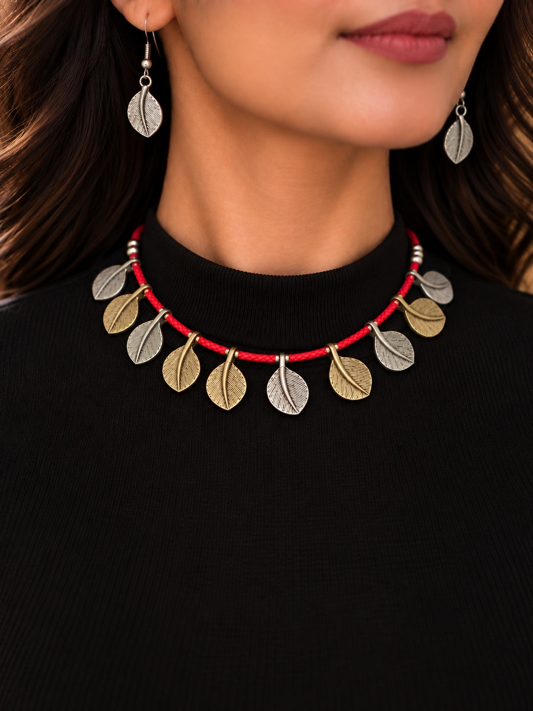 KoraKanvas Leafy Expression Brass Necklace 2