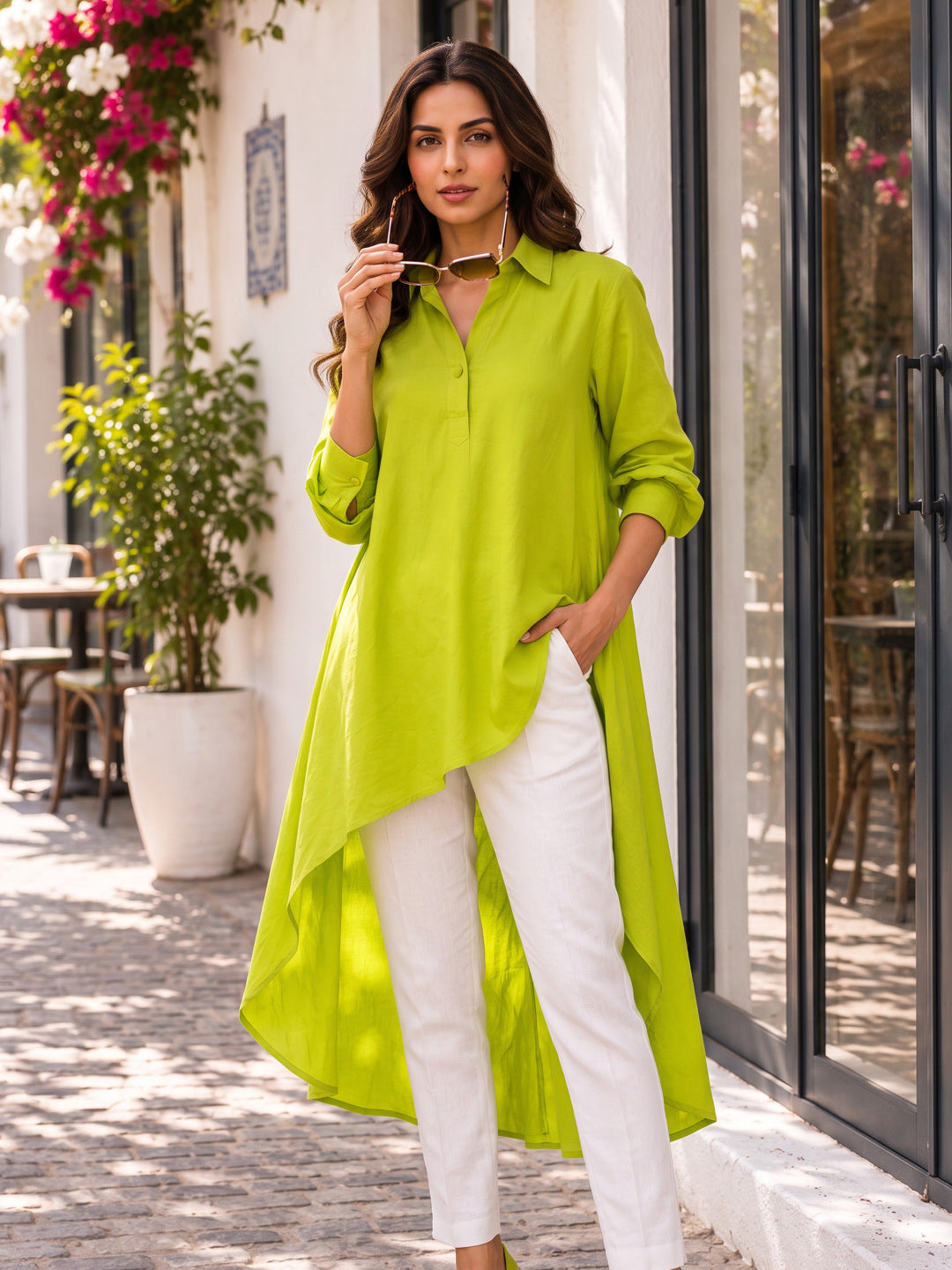 KoraKanvas Lime Green High-Low Tunic Shirt 3