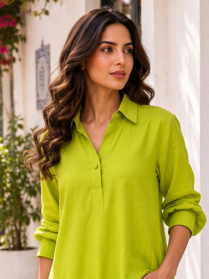 KoraKanvas Lime Green High-Low Tunic Shirt 4