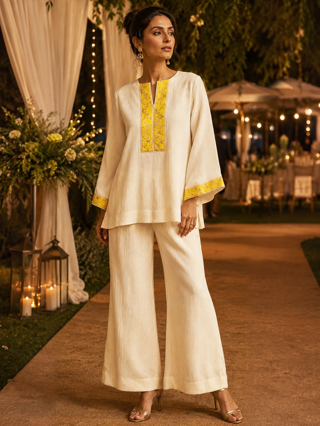 KoraKanvas Marigold Fusion Tissue Co-ord Set 1