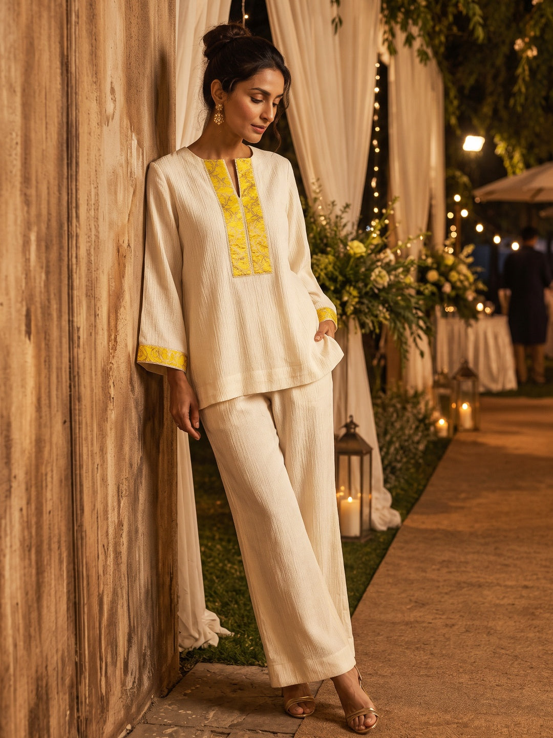 KoraKanvas Marigold Fusion Tissue Co-ord Set 4