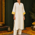 KoraKanvas Marigold Ivory Tissue Kurta Set