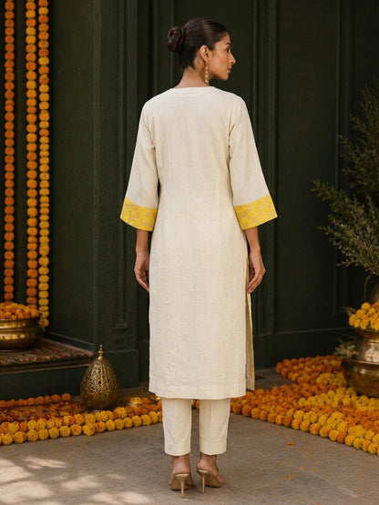 KoraKanvas Marigold Ivory Tissue Kurta Set 3