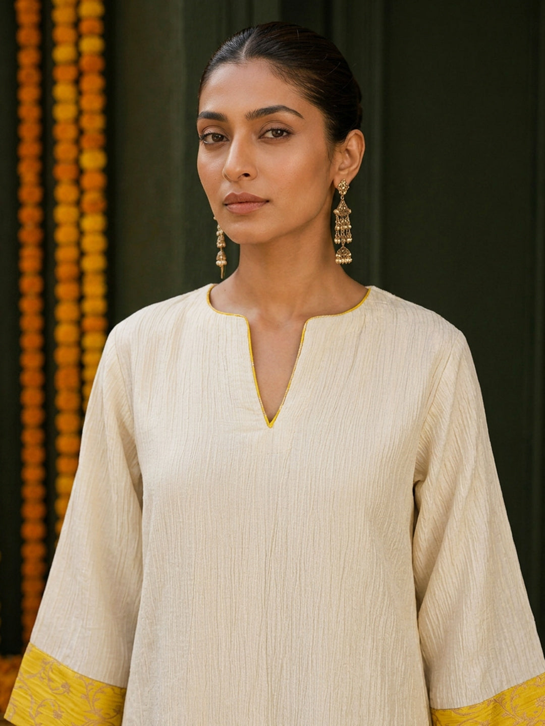 KoraKanvas Marigold Ivory Tissue Kurta Set 5