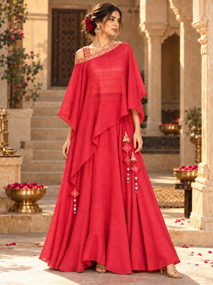 KoraKanvas Meher Cascade Red Lehenga Set 1