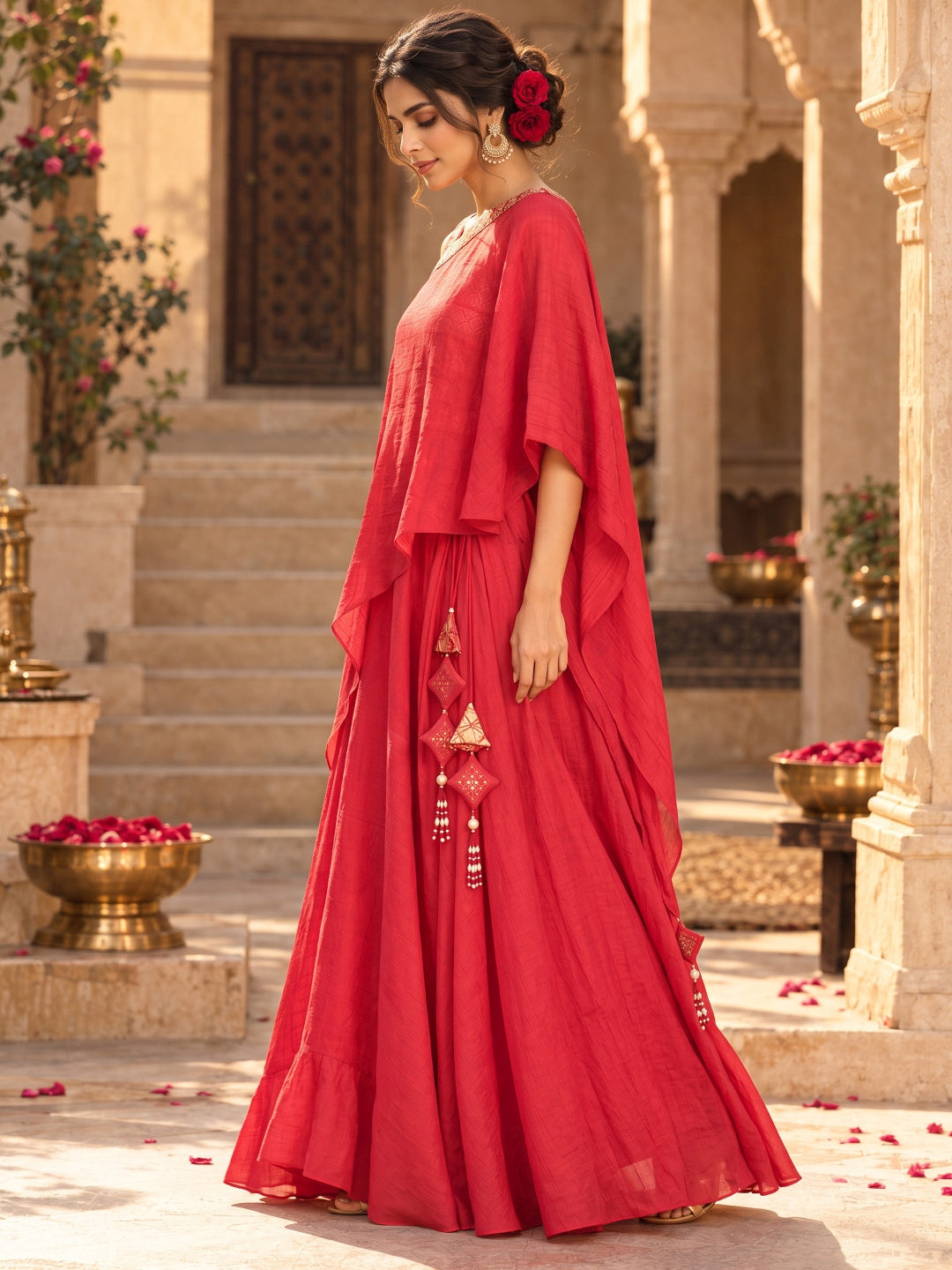 KoraKanvas Meher Cascade Red Lehenga Set 2