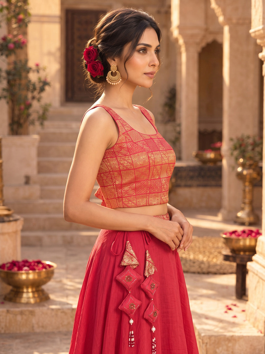 KoraKanvas Meher Cascade Red Lehenga Set 6