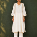 KoraKanvas Meher Muted Gold Mul Chanderi Kurta Set