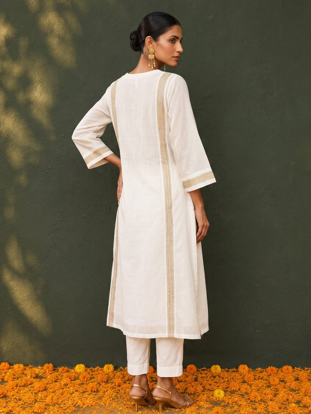 KoraKanvas Meher Muted Gold Mul Chanderi Kurta Set 3