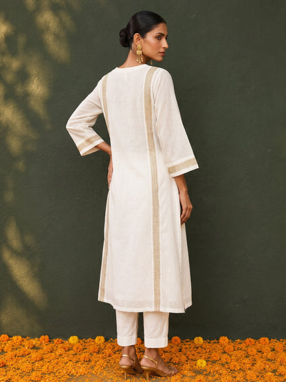 KoraKanvas Meher Muted Gold Mul Chanderi Kurta Set 3