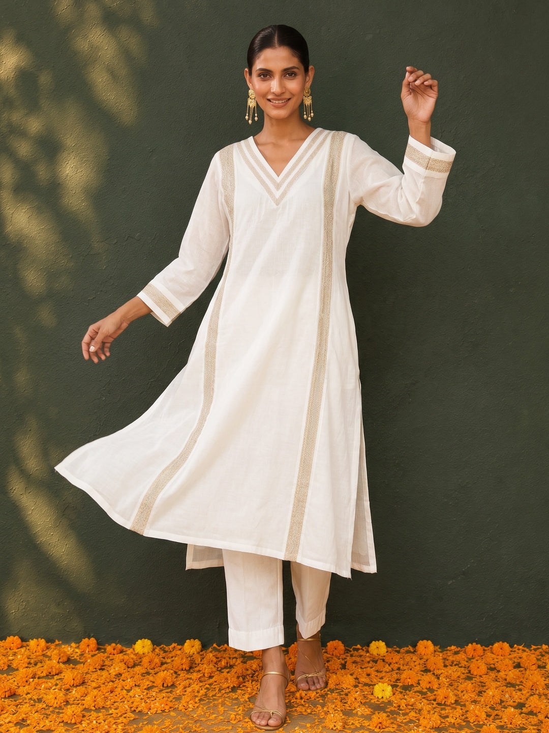 KoraKanvas Meher Muted Gold Mul Chanderi Kurta Set 4
